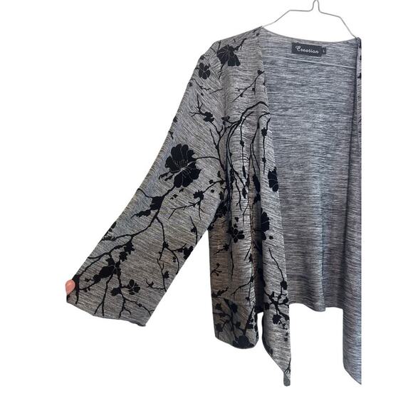 Creation Black and Gray Floral Cardigan Womens Size Large L - Picture 2 of 5